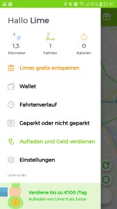 Lime App Hauptmenü